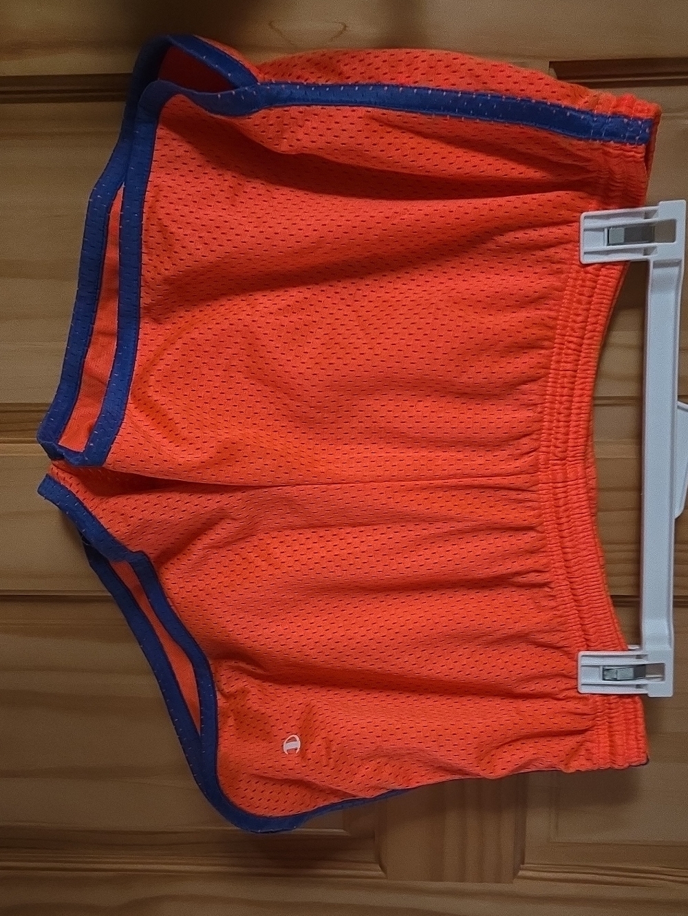 Champion Neon Orange Mesh Shorts with Blue Trim